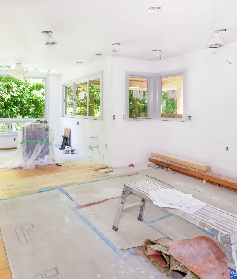 Home remodeling construction phase in Los Angeles with an interior space prepared for renovation work.