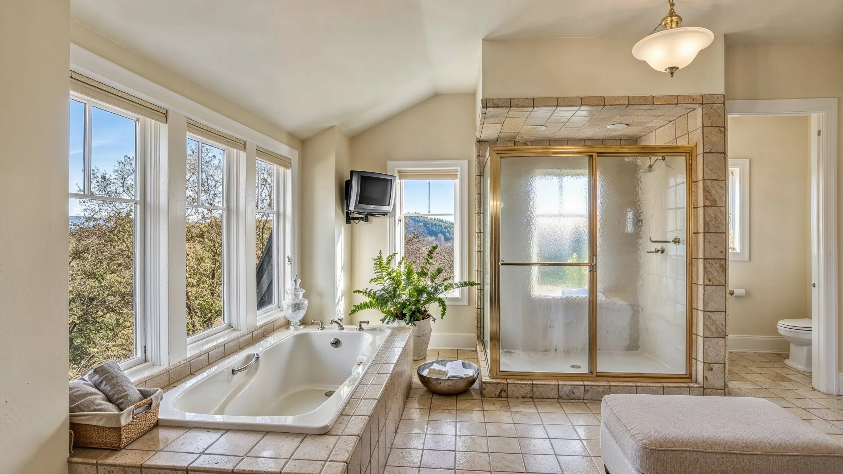 Before bathroom remodeling project in Los Angeles showing an older bathroom layout with dated tile, framed shower doors, and finishes ready for upgrade.