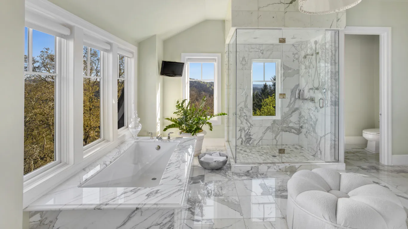 Bathroom remodeling project in Los Angeles with modern tile, vanity, shower design, and updated fixtures