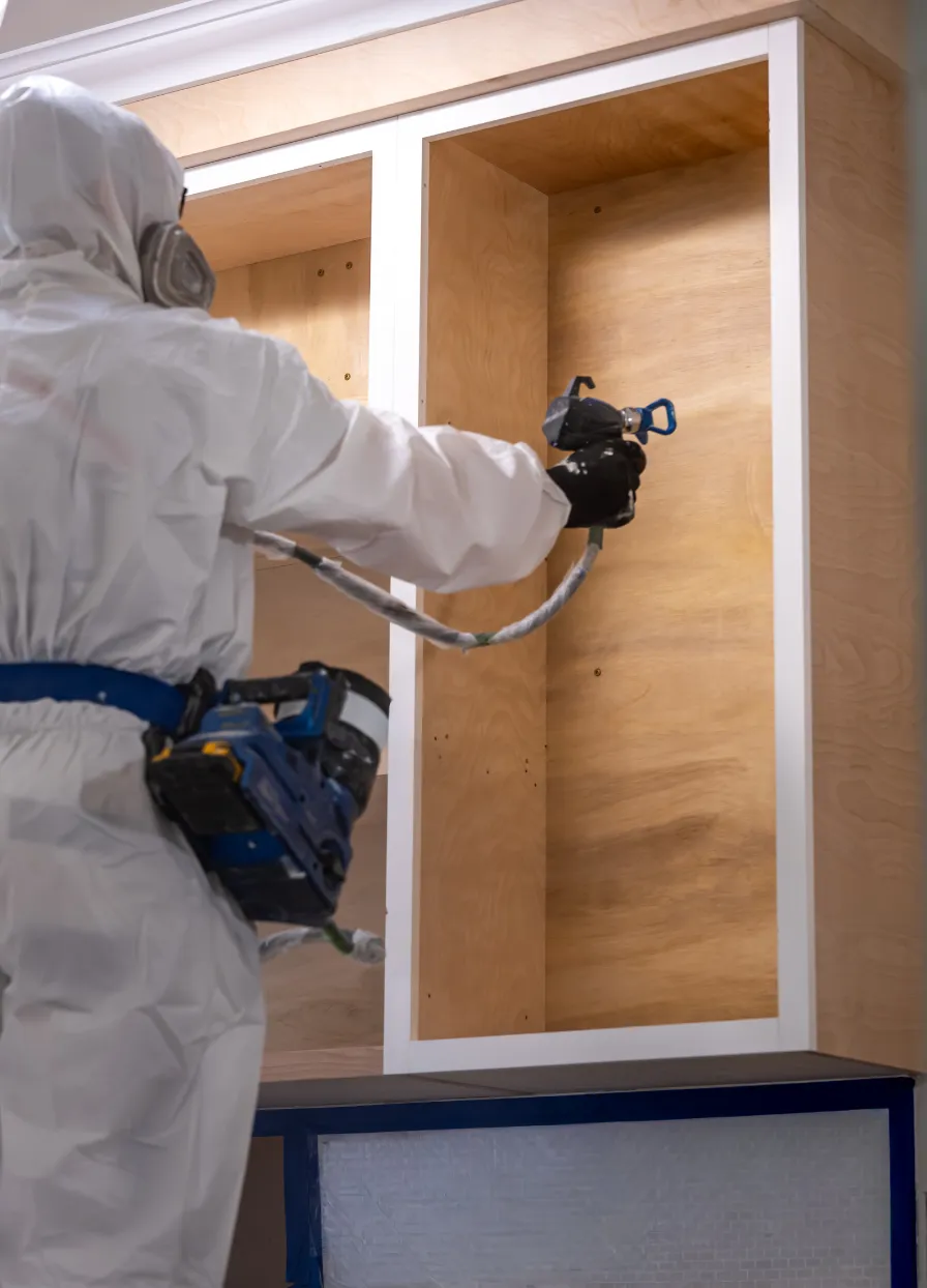 Kitchen cabinet remodeling in Los Angeles with professional cabinet spray finishing for a cleaner modern kitchen renovation