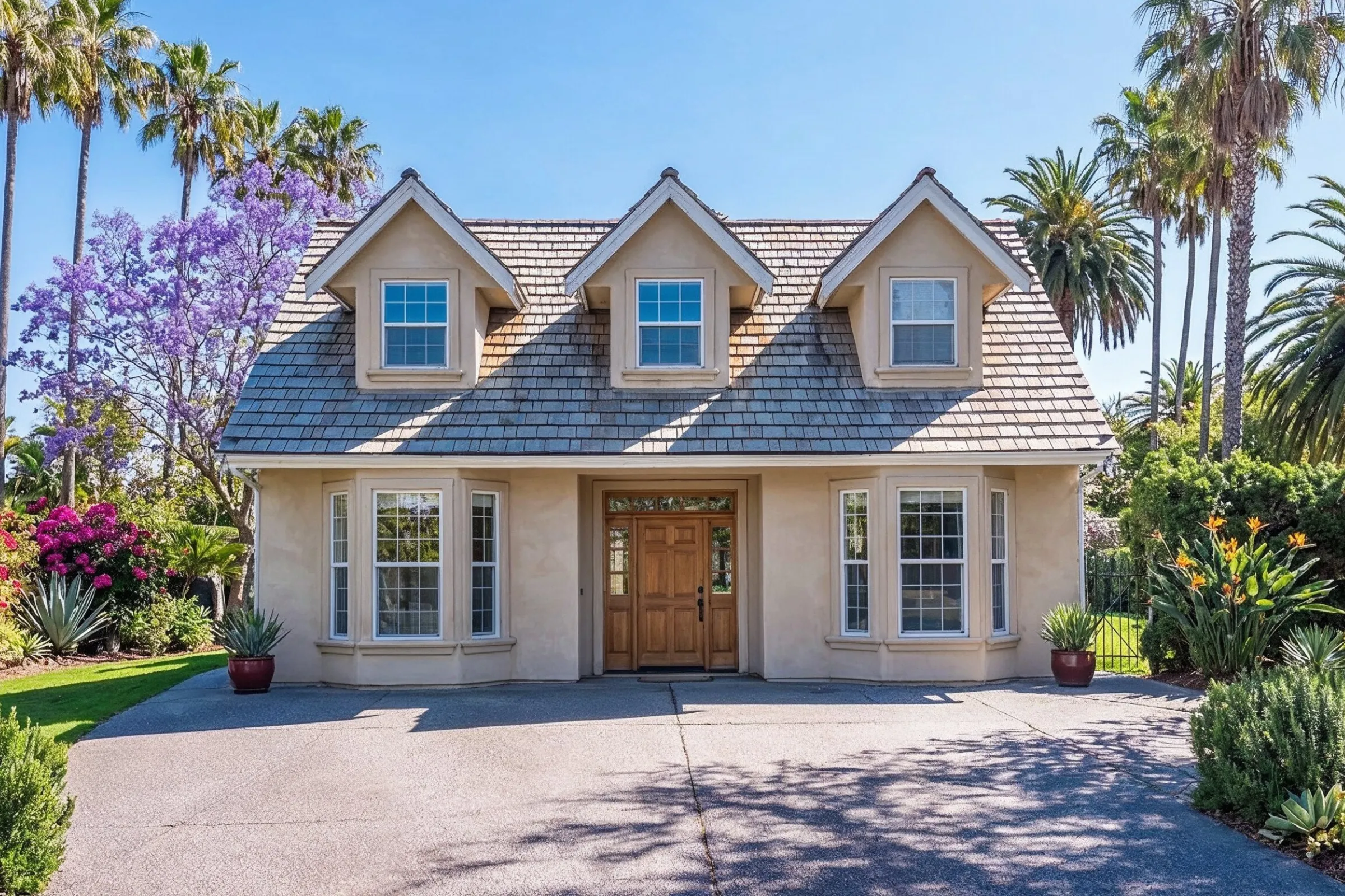 Garage conversion ADU in Los Angeles with home exterior, driveway, private entrance, and residential conversion potential